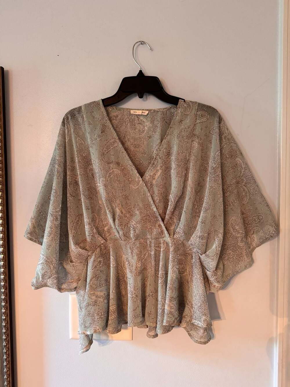 Sage Paisley Boho Wrap Peplum Blouse | Coastal Cottagecore Top